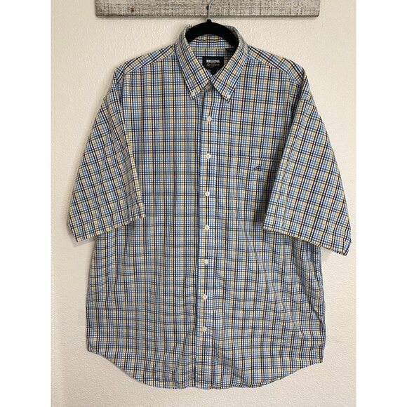 Resistol Rodeo Gear Men's Large Blue Plaid Button Down Short Sleeve Hat Logo - Picture 2 of 9